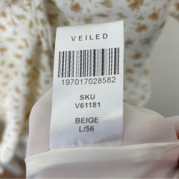 NWT Veiled New York Narjis Side Rouched Maxi Dress Beige Floral Women’s Sz Large - Picture 9 of 9